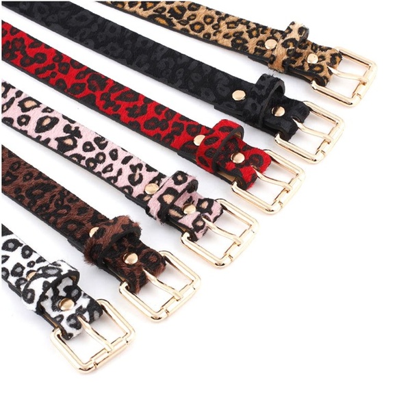 Leather Red Leopard Belt Horsehair & PU S/M - Picture 2 of 4